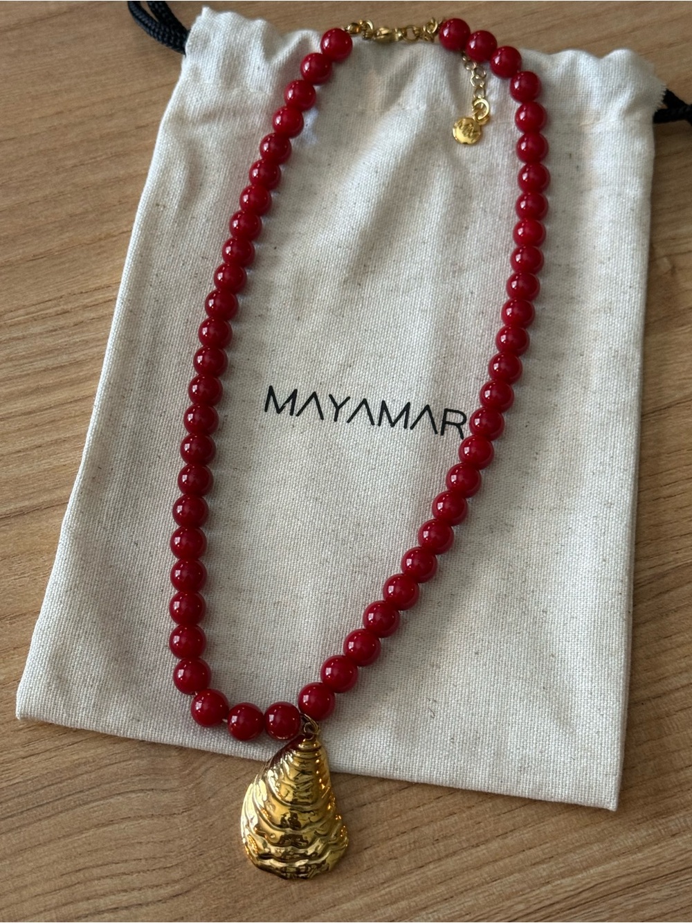 New Mayamar  sandstone Necklace with Gold Shell Pendant - Women Jewelry